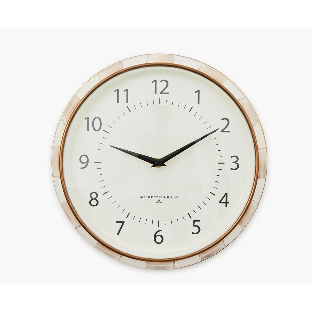 Mackenzie-Childs Mocha Check STEEL School Wall Clock Brand New